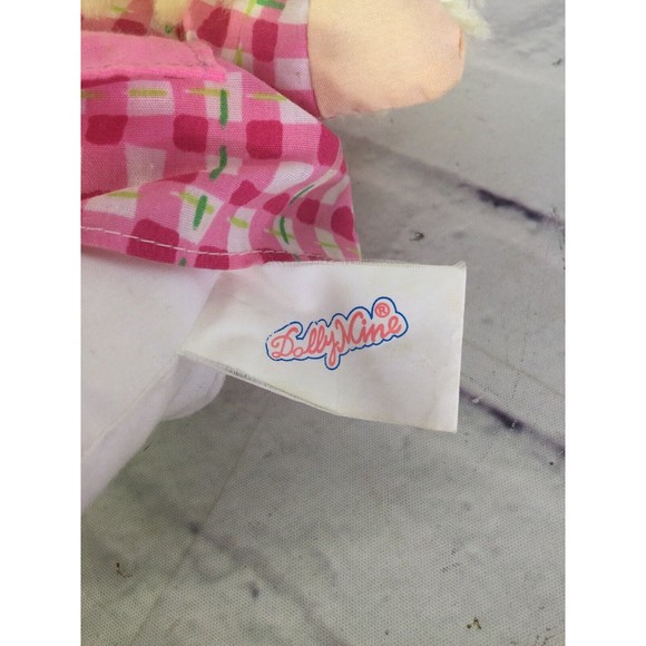 VTG 1996 Dolly Mine Plush Stuffed Doll Pink Plaid Dress Blond Hair Well Made Toy - Picture 4 of 8